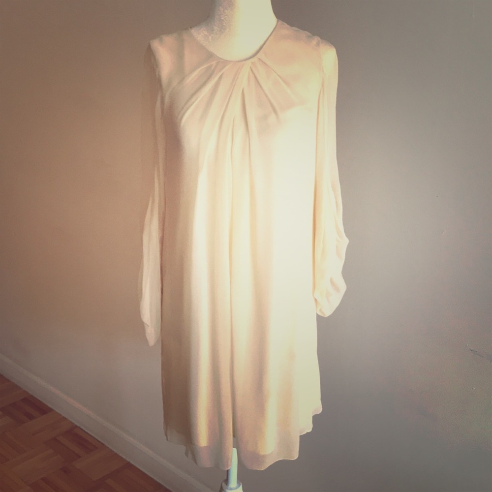 DVF silk cream dress with transparent sleeves Sz 0
